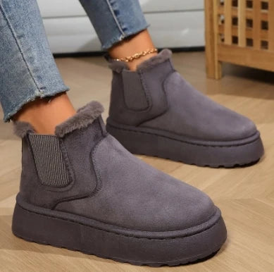 2024 Winter Women Short Plush Warm Snow Boots Casual Shoes  New Suede Fur Chelsea Ankle Boots Flats Platform Ladies Shoes Botas