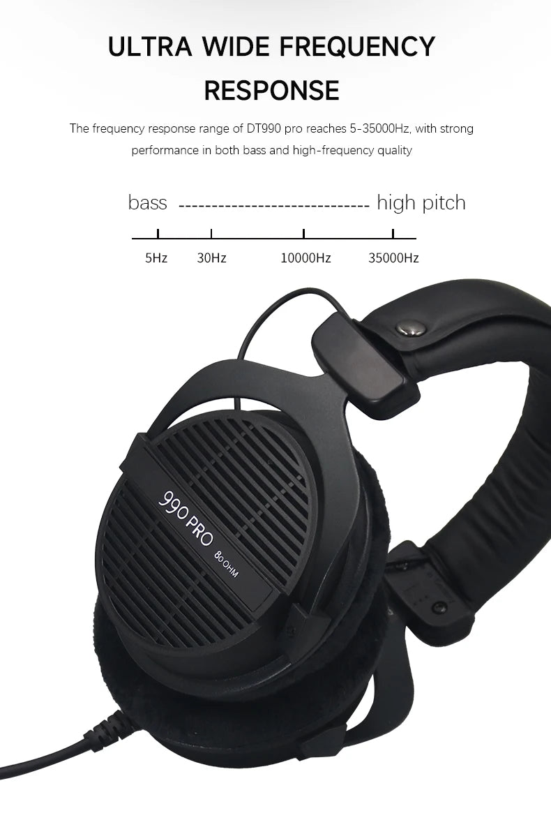 DT990PRO Black Limited Edition Open HIFI Headphones for Microphones Enhanced Sound Quality