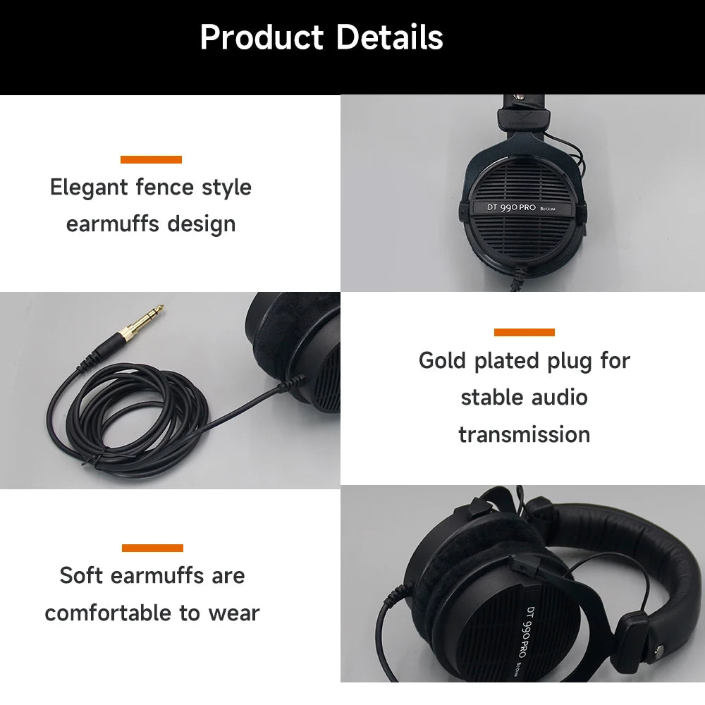 DT990PRO Black Limited Edition Open HIFI Headphones for Microphones Enhanced Sound Quality